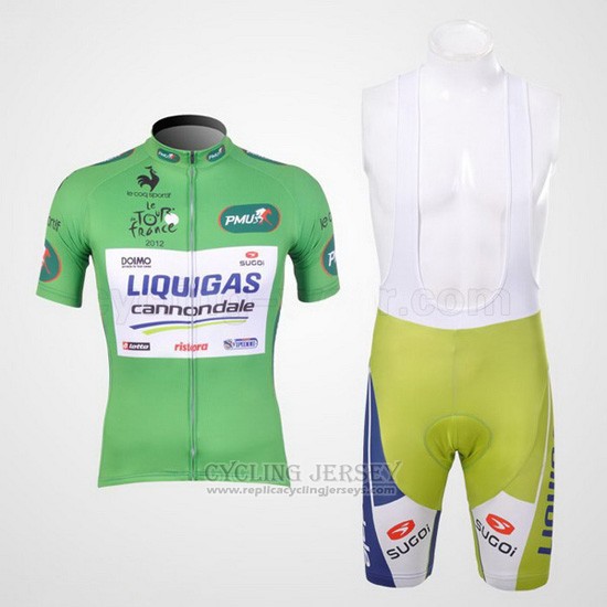2012 Cycling Jersey Liquigas Cannondale White and Green Short Sleeve and Bib Short